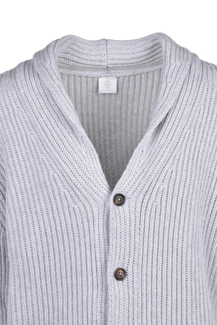 Eleventy Ribbed Wool Button Cardigan - Light Grey