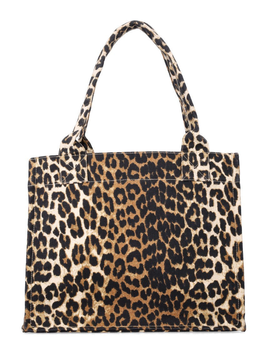 Ganni Leopard Large Canvas Tote