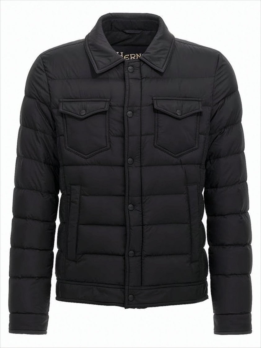Herno Quilted Black Padded Jacket With Structured Collar