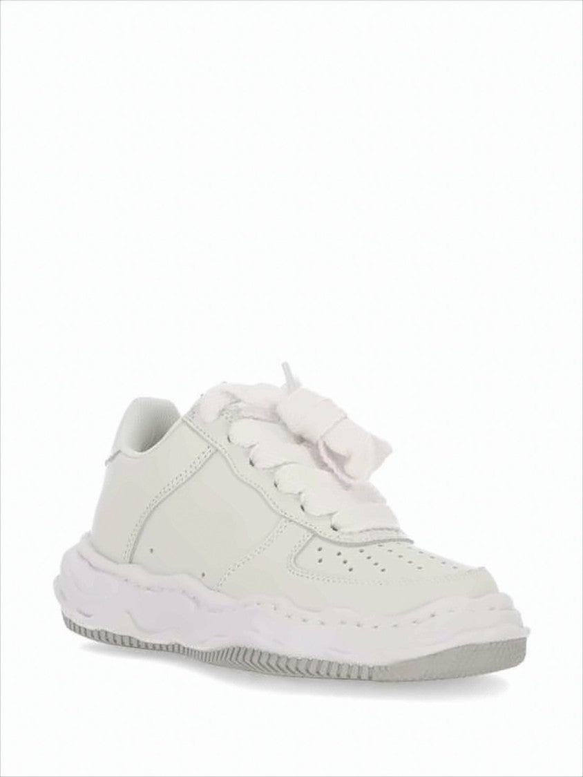 Maison Mihara Yasuhiro Monochromatic White Calf Leather Sneakers With Textured Sole