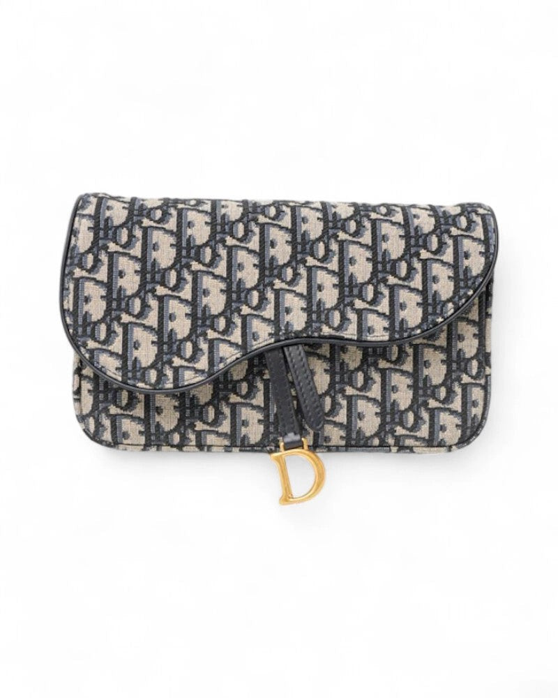 Dior Blue Oblique Saddle Jacquard Clutch Bag