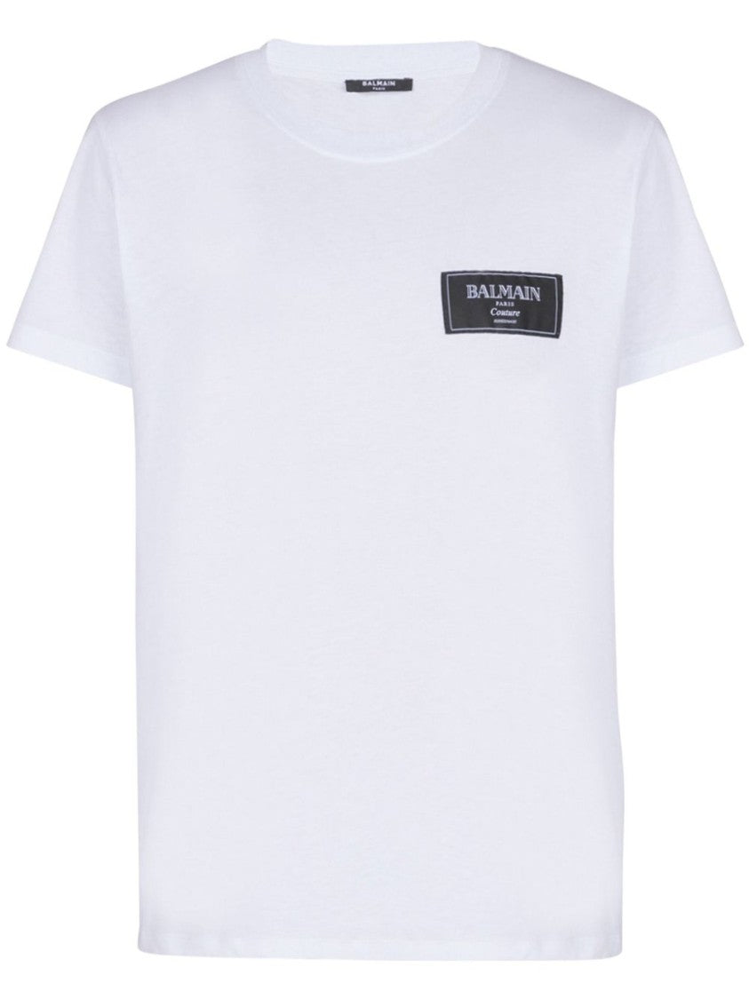 Balmain Crew Neck T-Shirt With Logo Patch In Soft Cotton