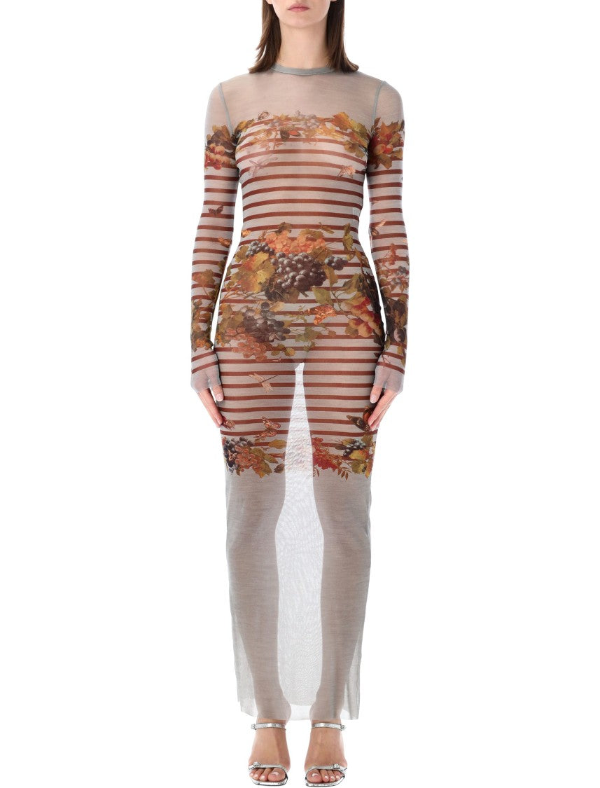Jean Paul Gaultier Mesh Grape Mariniere Maxi Dress