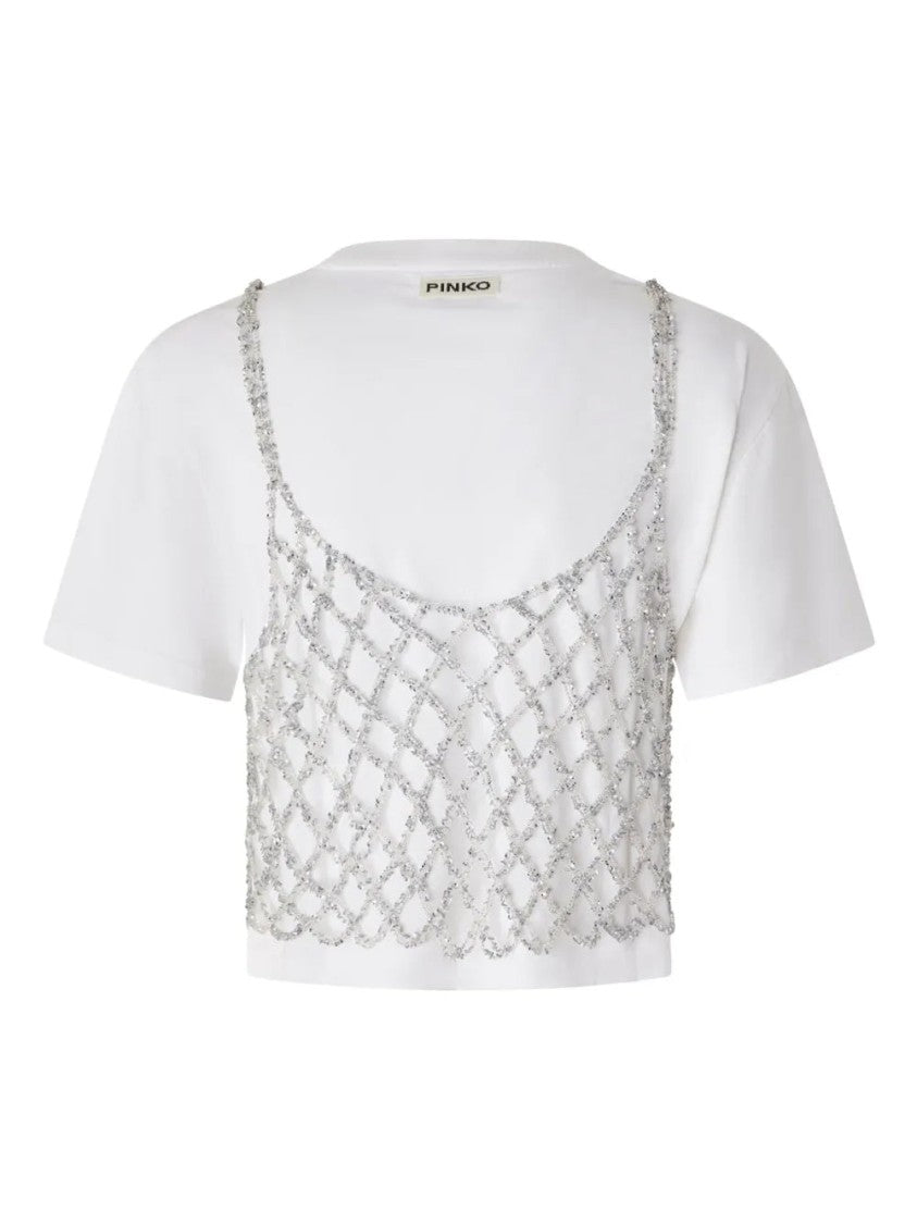 Pinko Cropped Top With Decorative Chain Net Overlay