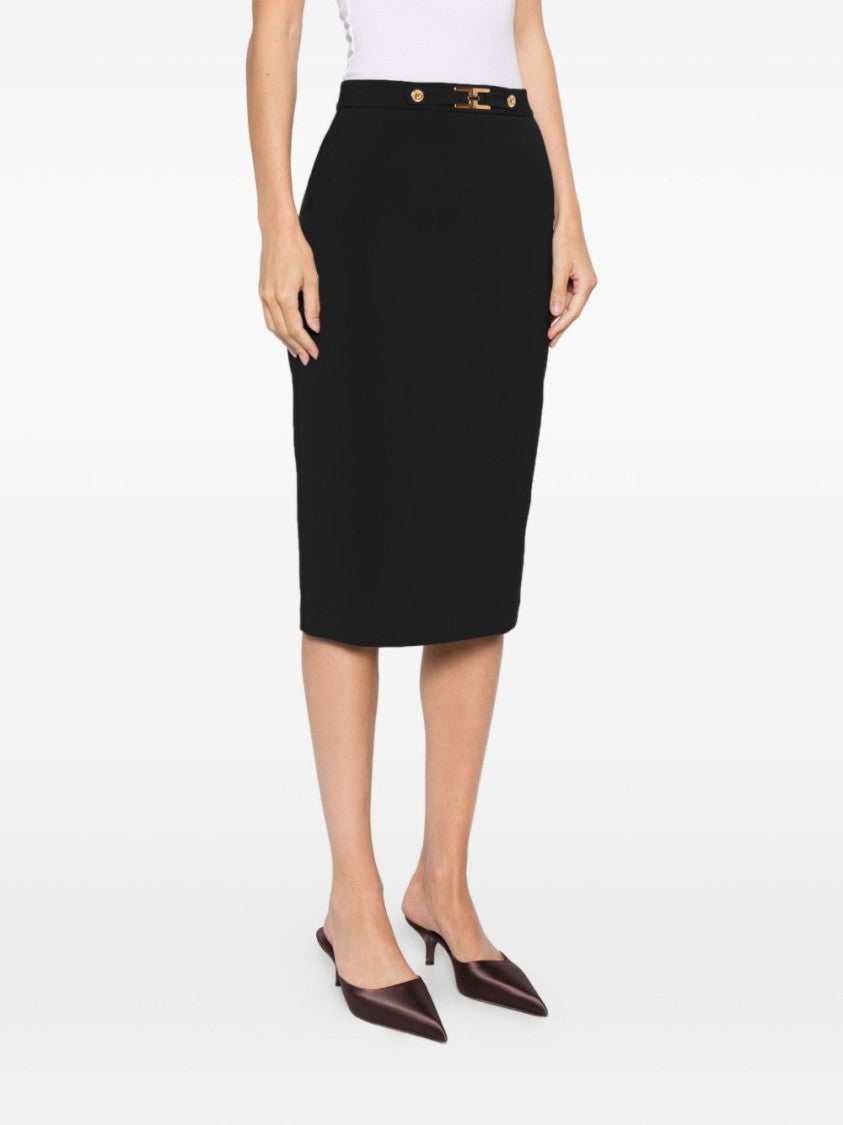 Elisabetta Franchi Fitted Black Pencil Skirt With Gold Accents