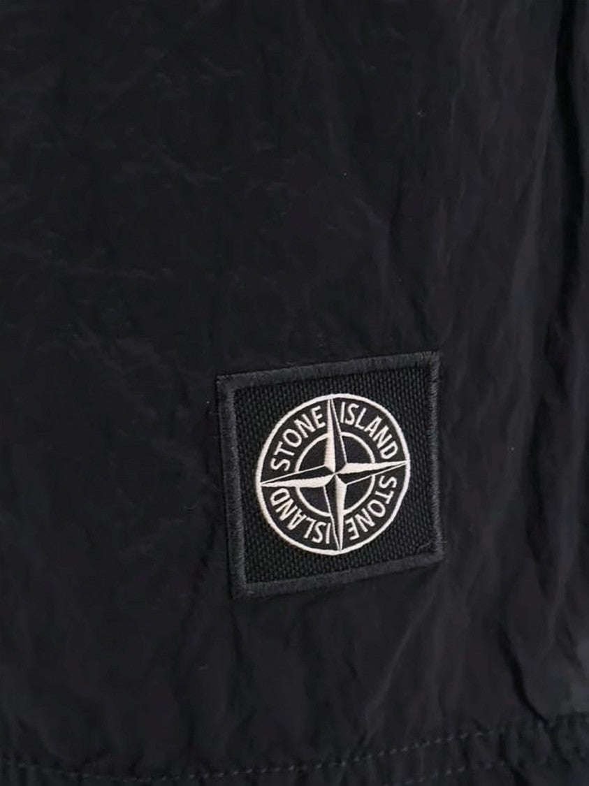 Stone Island Black Shorts With Elastic Waistband And Utility Pocket