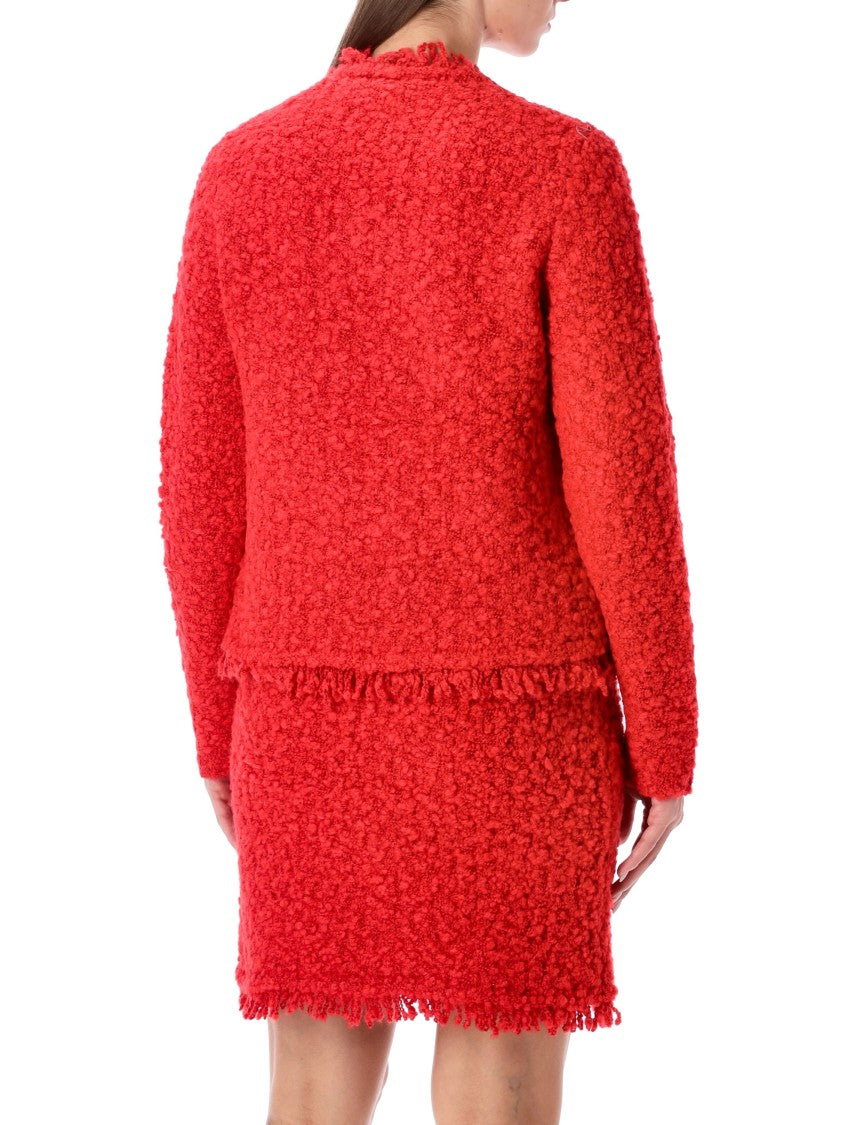 Fabiana Filippi Red Tweed-Effect Knit Jacket With Fringed Trims