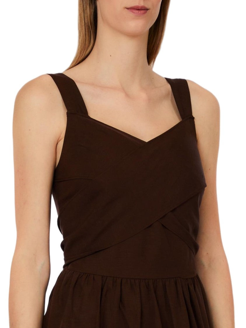 Liu Jo Brown Ruffled V-Neck Day Dress