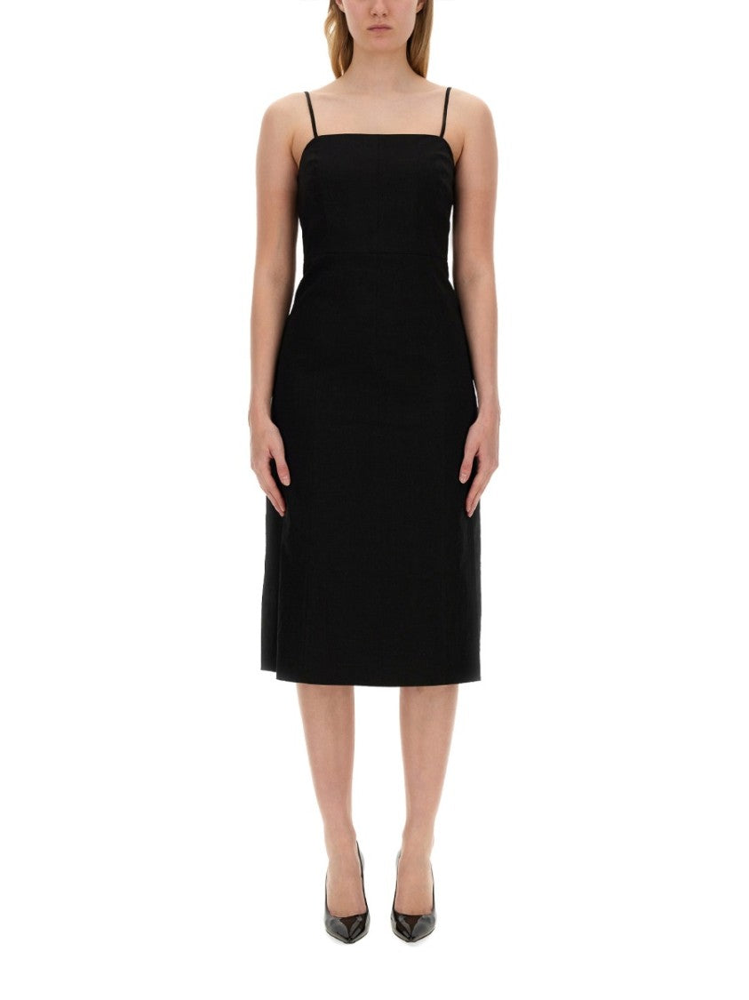 Theory Fitted Black Midi Dress With Spaghetti Straps