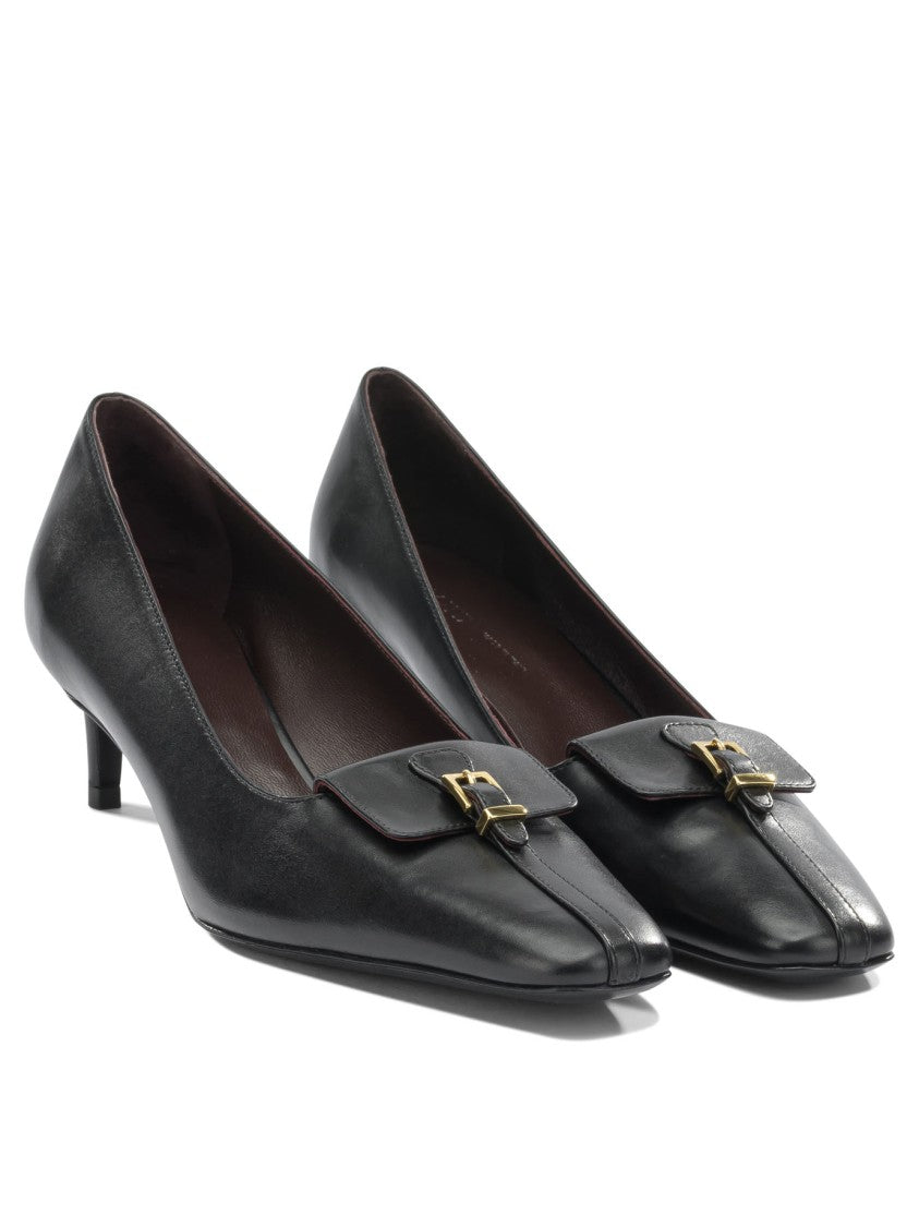 Khaite Pointed Toe Black Heeled Shoes With Decorative Buckle Detail
