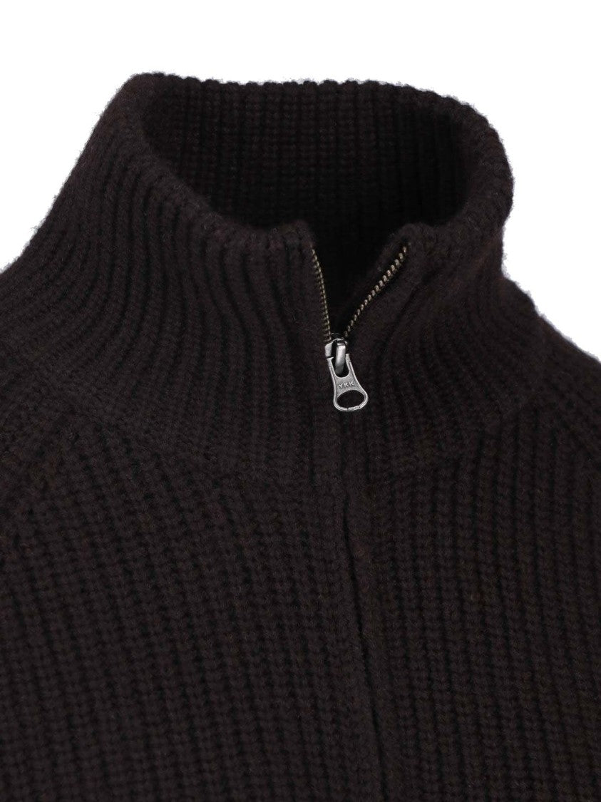 Lisa Yang Black Cropped Ribbed High Collar Knit Sweater