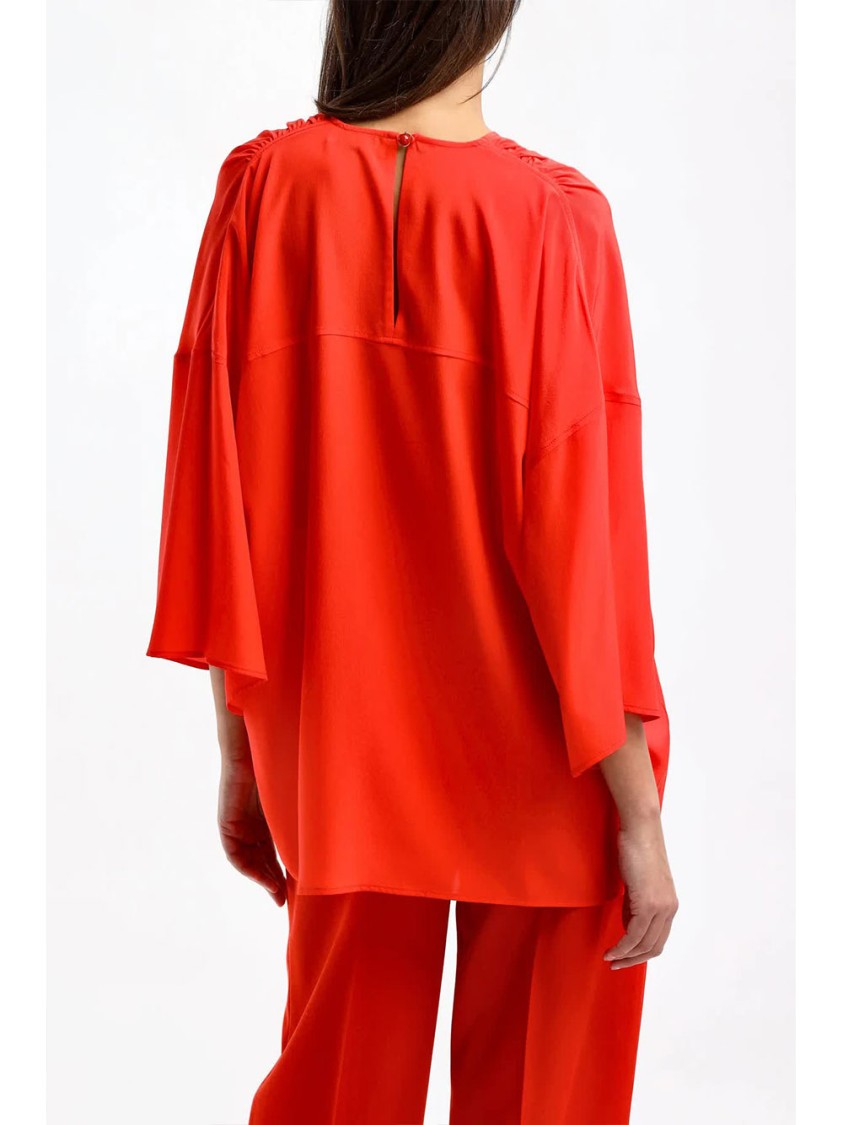 Lanvin Red Round Neck Fluid Silk Top