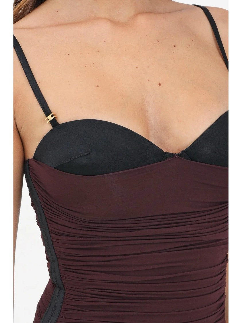 Elisabetta Franchi Purple Viscose-Blend Bustier Bodysuit