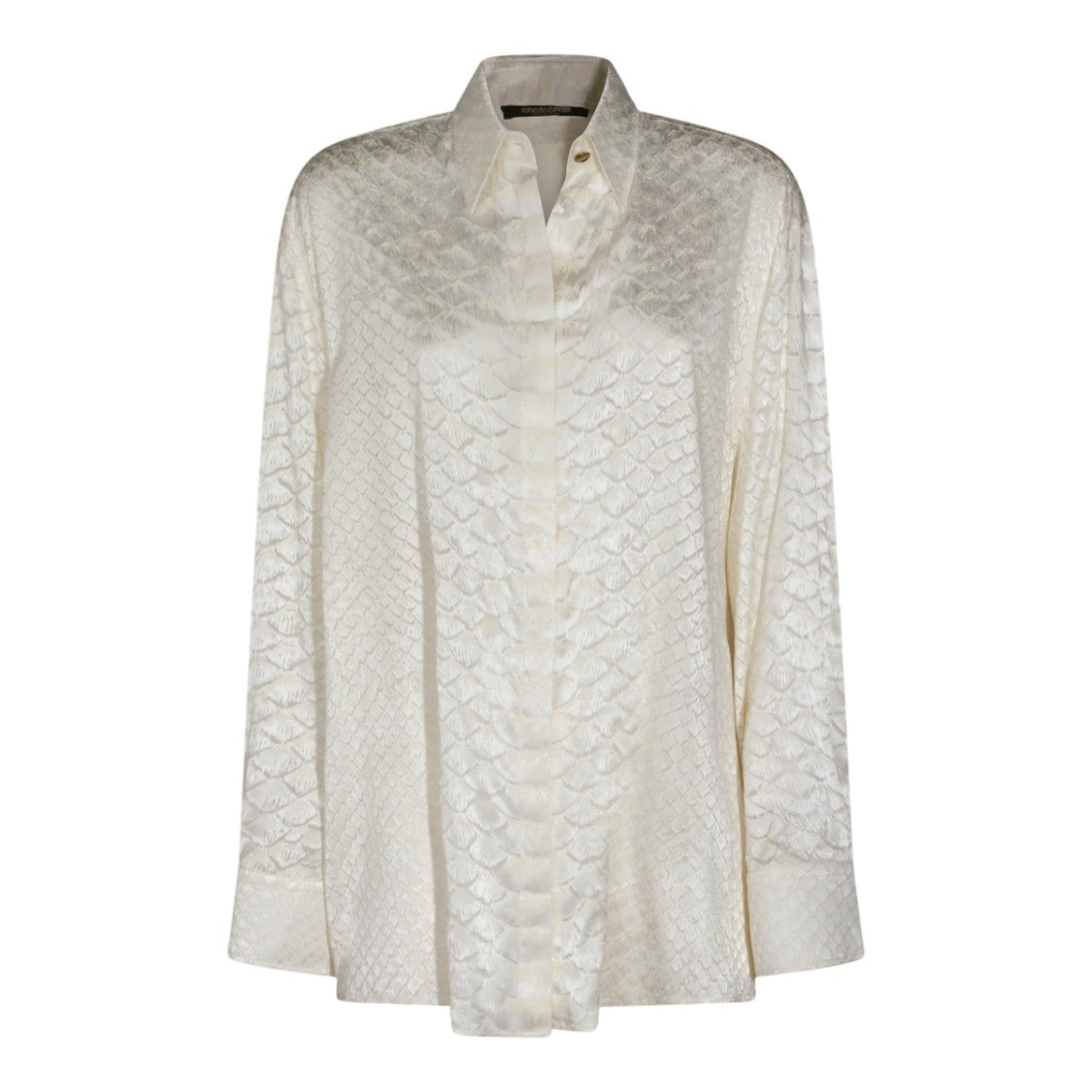 Roberto Cavalli Silky White Snakeskin Pattern Shirt