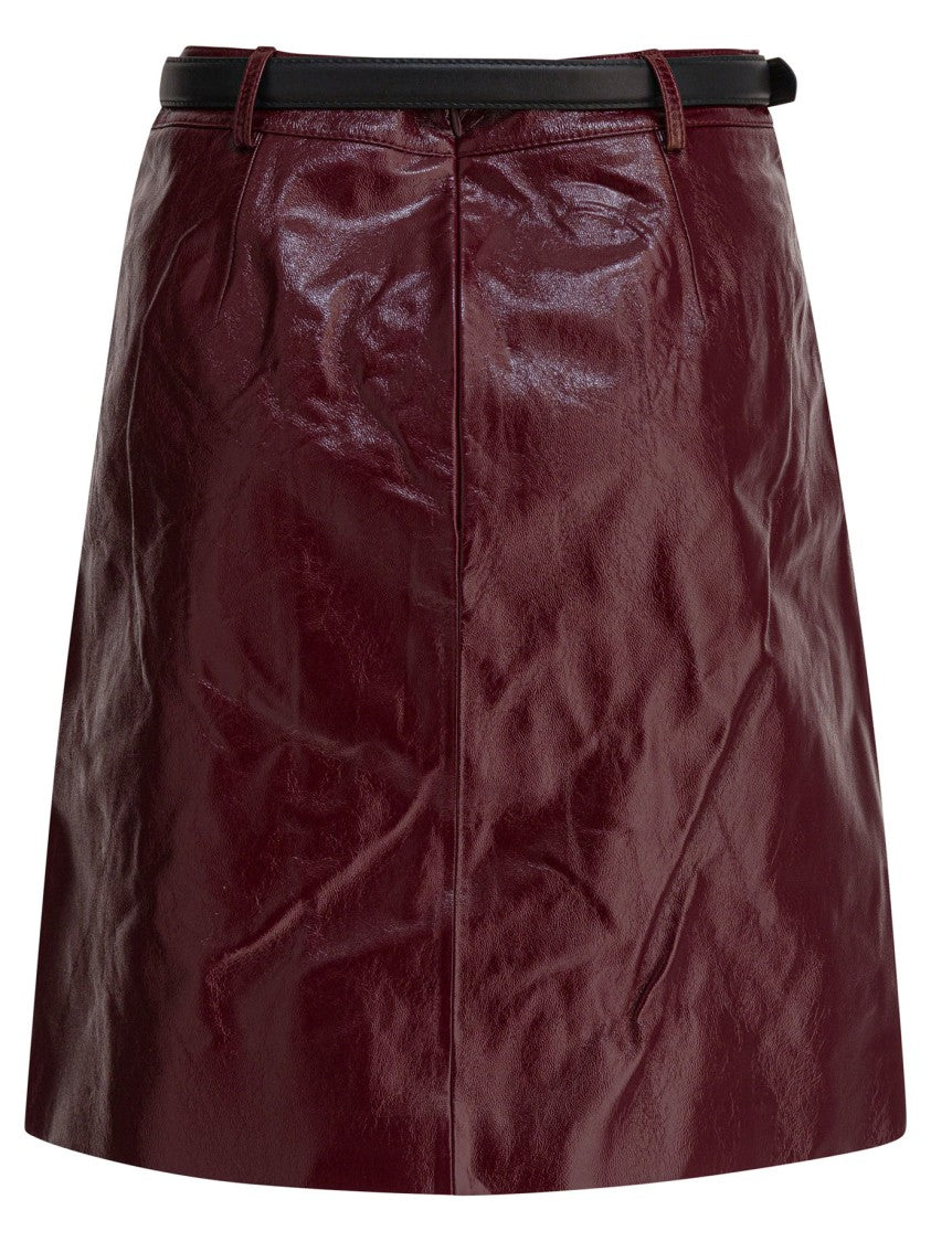 Self-Portrait Bordeaux Leather Mini Skirt With A-Line Silhouette