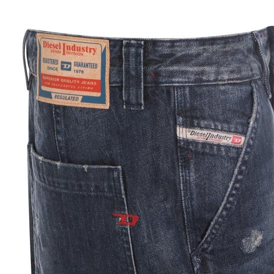 Diesel Dark Wash Denim Shorts With Utility Pockets