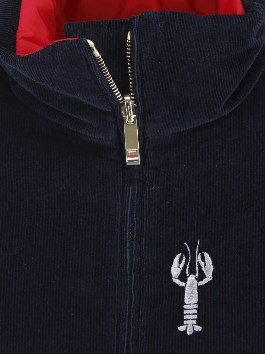 Thom Browne Blue Corduroy Reversible Cropped Jacket