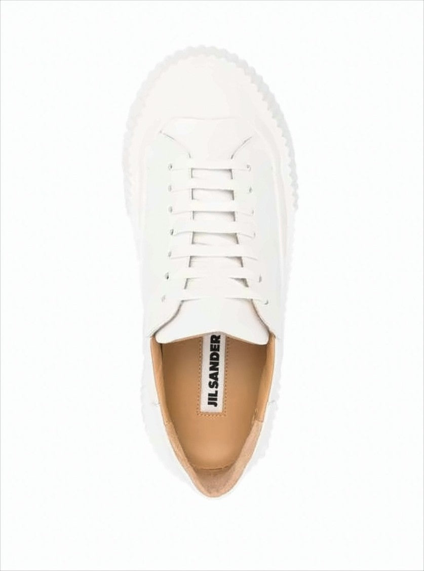 Jil Sander Minimalist Calfskin Leather Sneakers With Textured Rubber Sole