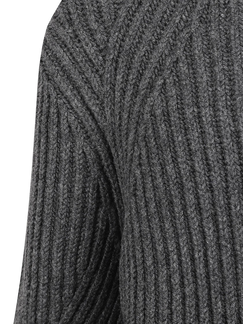 Alexander Mcqueen Textured Ribbed Grey Knit Sweater
