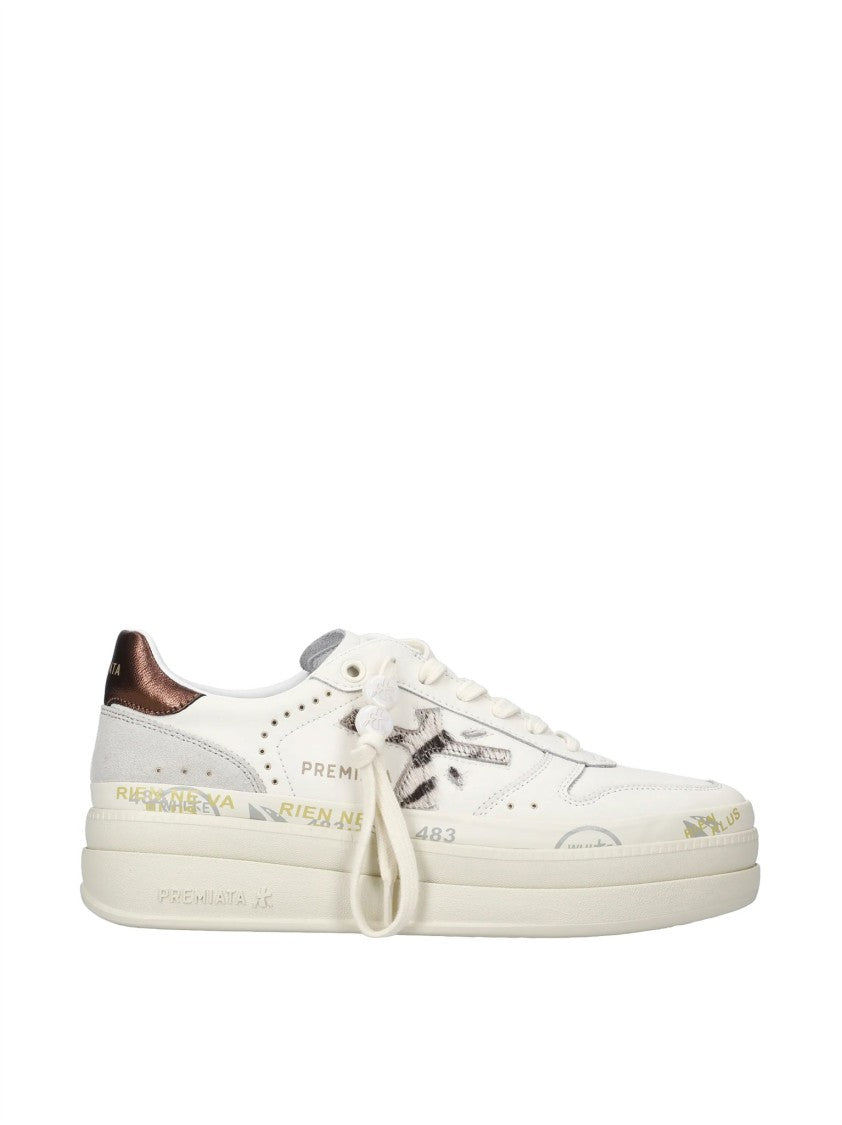 Premiata Low-Top Bronze Metallic Floral Charm Sneakers