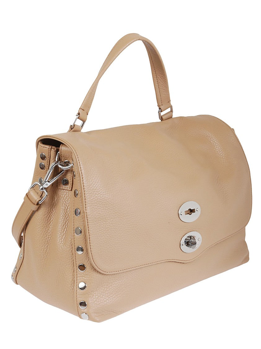 Zanellato Brown Cantucci Calfskin Shoulder Bag With Twist Lock Closure