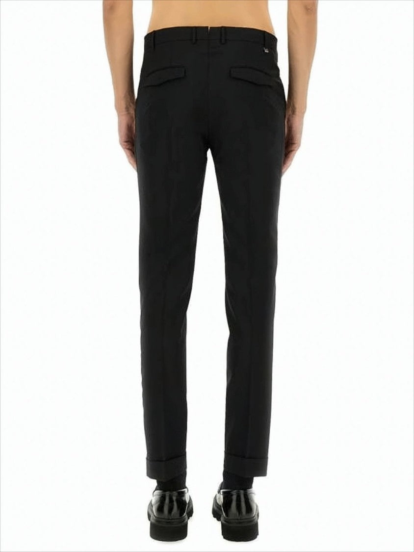 Pt Torino Tailored Black Straight Pants With Cuffed Hem