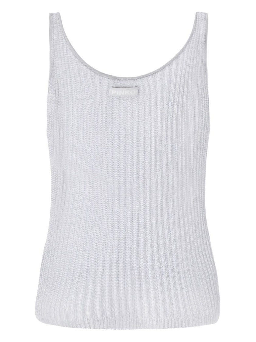 Pinko Ribbed Grey T-Shirt With Scoop Neckline