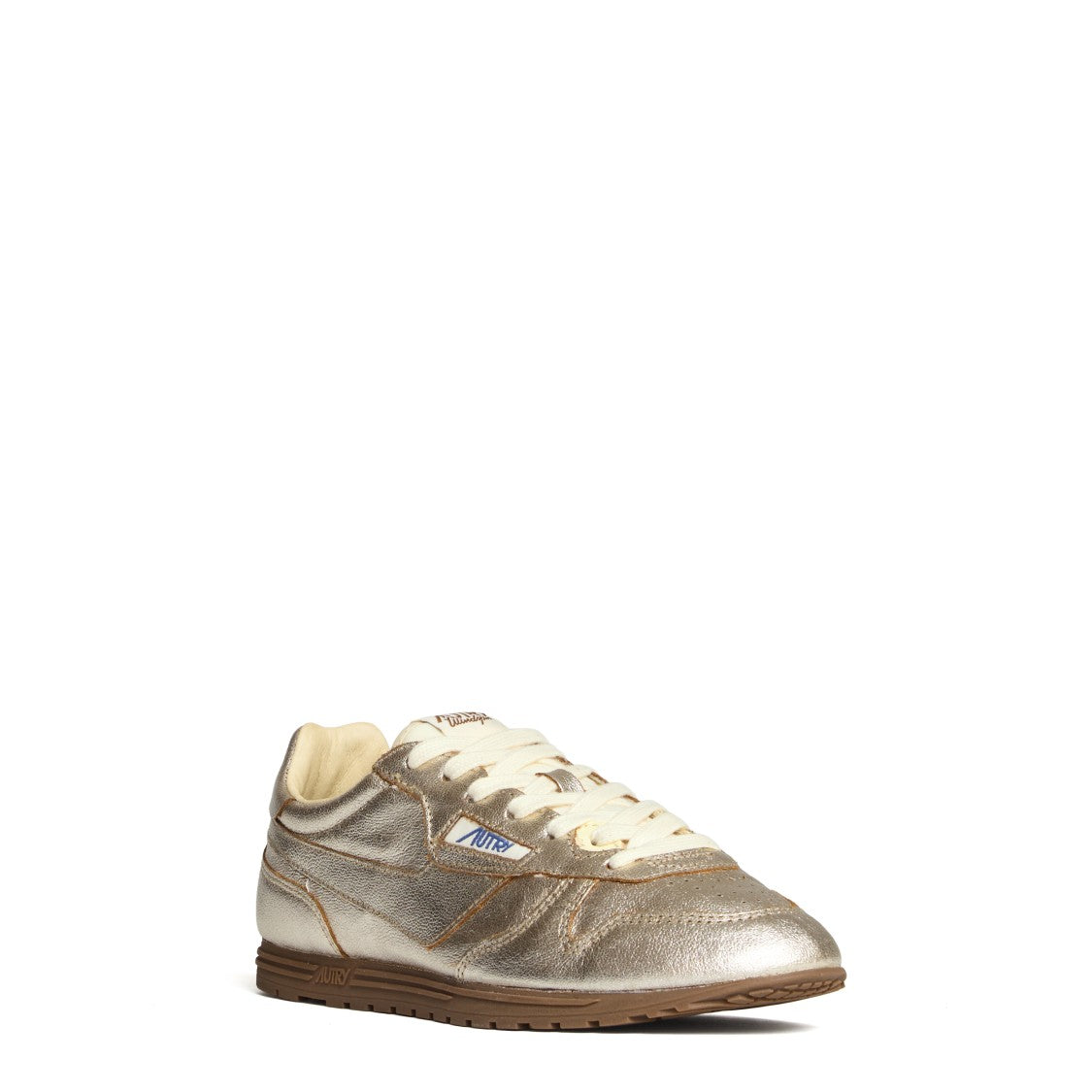 Autry Ivory Platinum Laminated Leather Windspin Low Sneakers