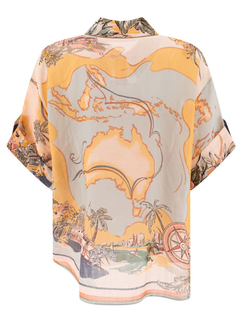 Zimmermann Relaxed Light Blue Floral Print Shirt