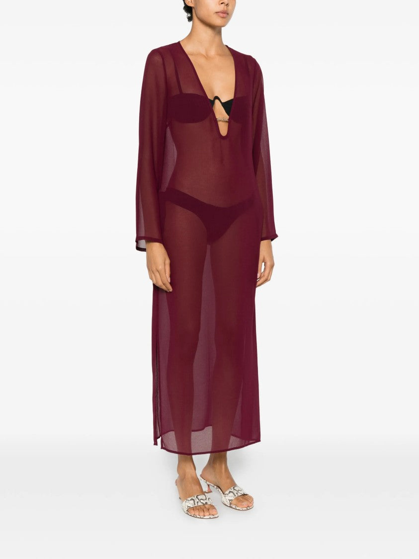Mc2 Saint Barth Sheer Long-Sleeved Cover-Up Dress With Deep V-Neckline
