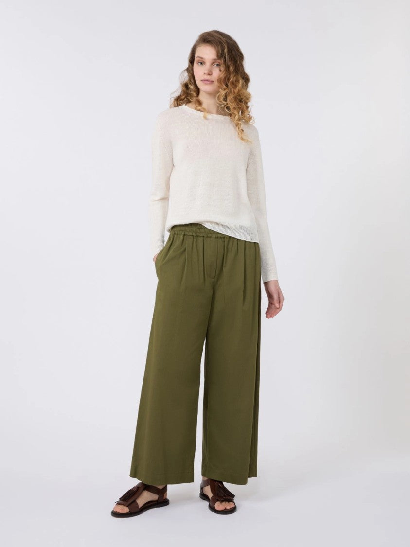 Max Mara Pleated Wide-Leg Cropped Pants With Comfortable Elastic Waistband