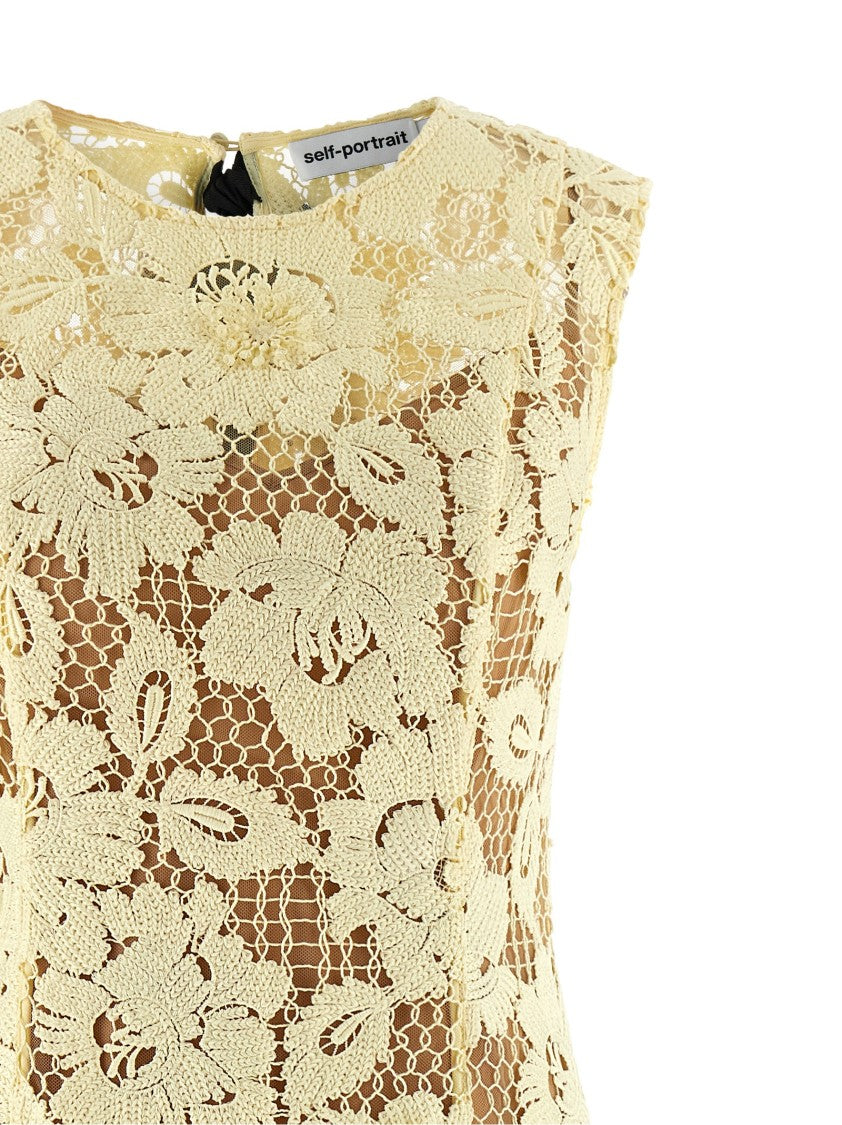 Self-Portrait 'Yellow Crochet Lace' Midi Dress