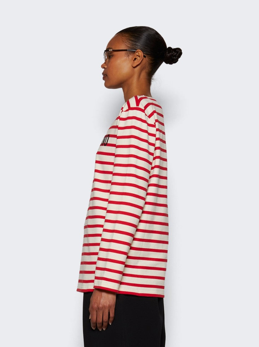 Valentino Striped Cotton Jersey Long Sleeve T-Shirt Ivory And Red