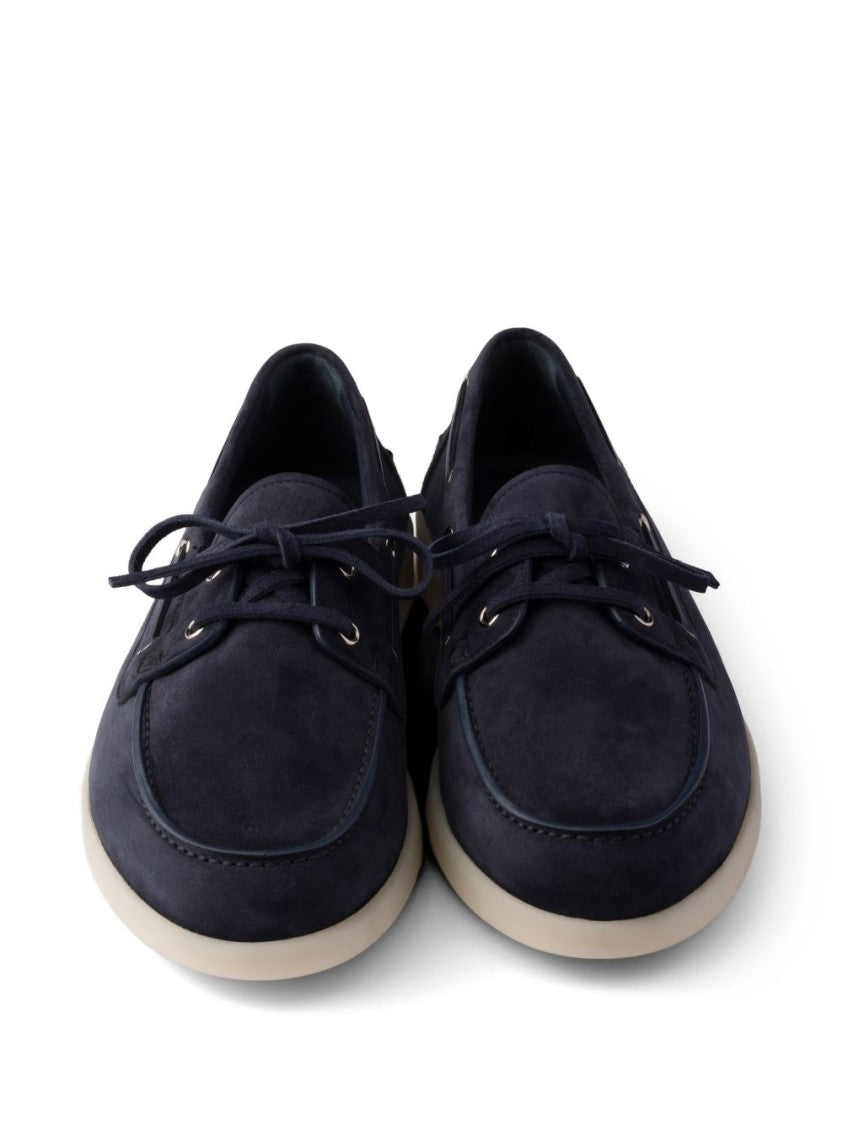 Prada Moccasin-Style Lace-Up Flat Shoes