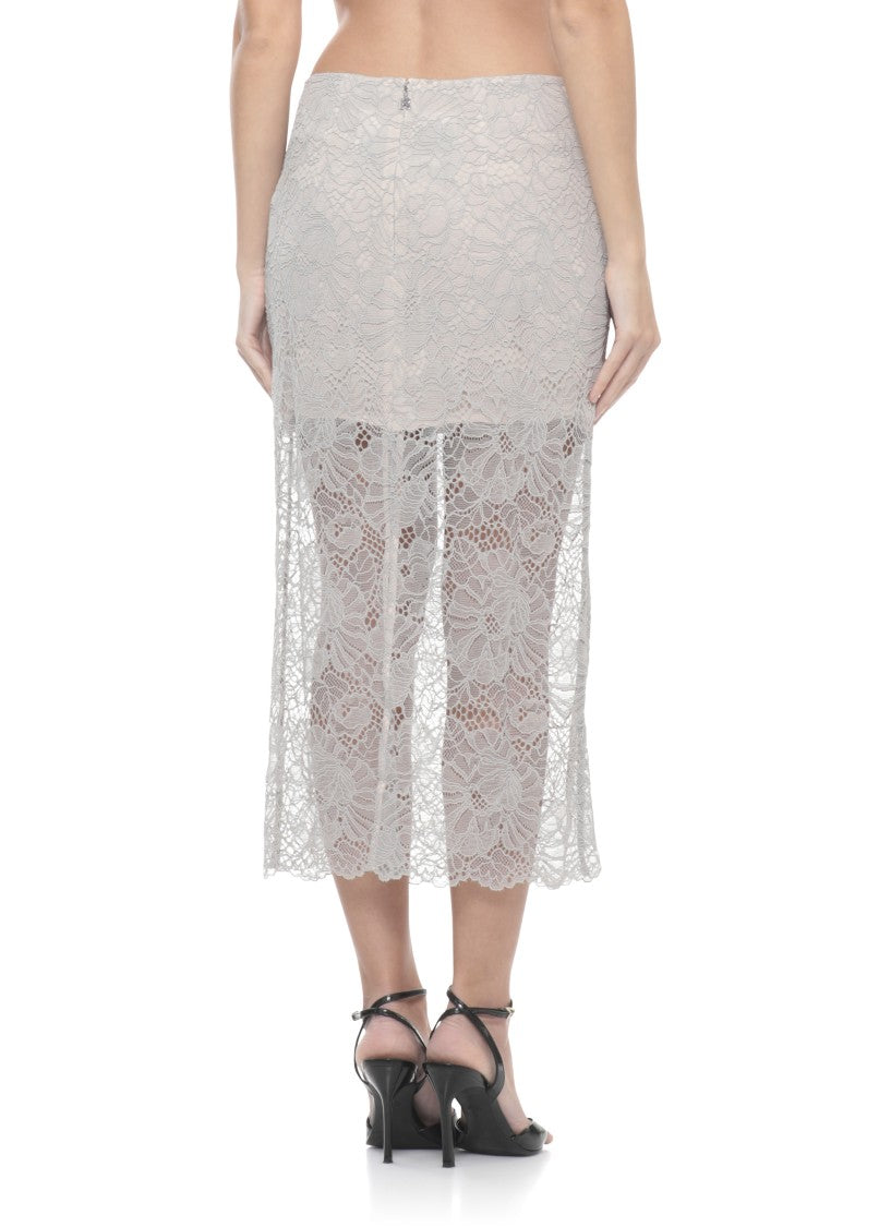 Rotate Flower Mesh Pencil Skirt With Intricate Lace Detailing