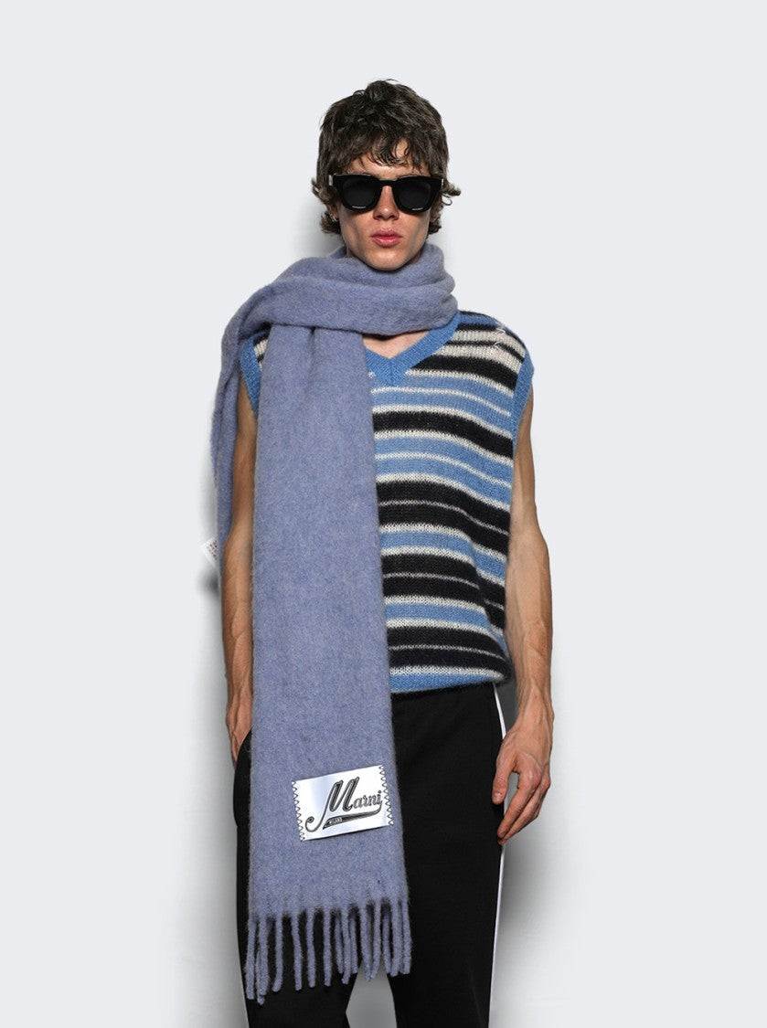 Marni Fringed Blue Scarf With Textured Finish