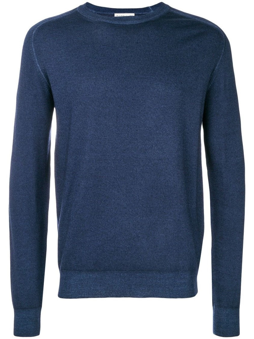 Etro Classic Crew Neck Sweater In Deep Blue Wool