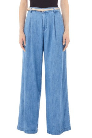 Liu Jo Wide-Leg Light Denim Trousers With Front Pleats
