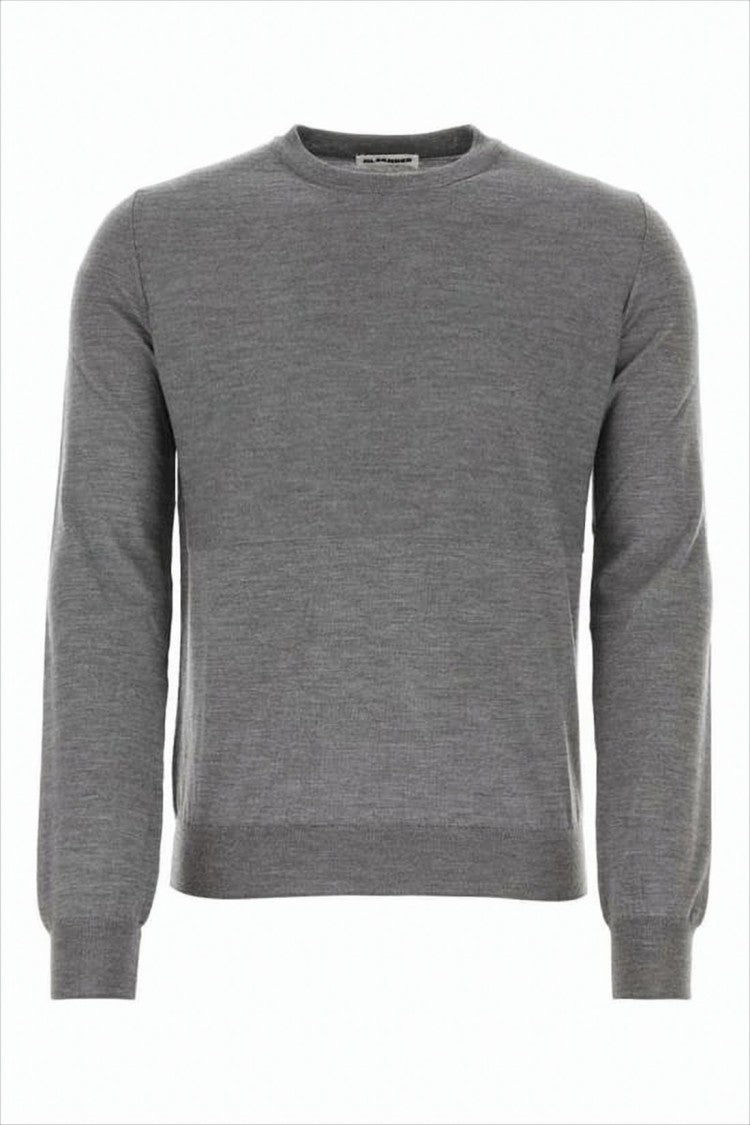 Jil Sander Grey Fine-Knit Wool Sweater With Ribbed Details