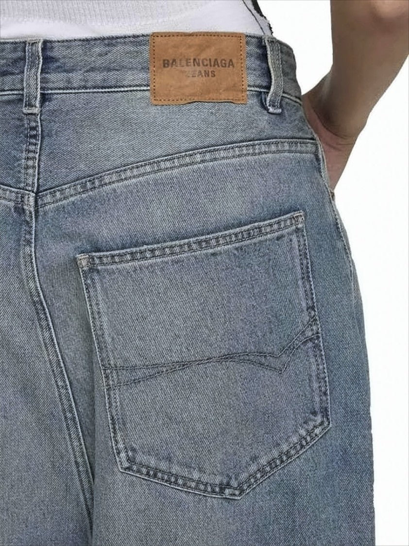 Balenciaga High-Waisted Wide-Leg Denim Pants With Distressed Detailing