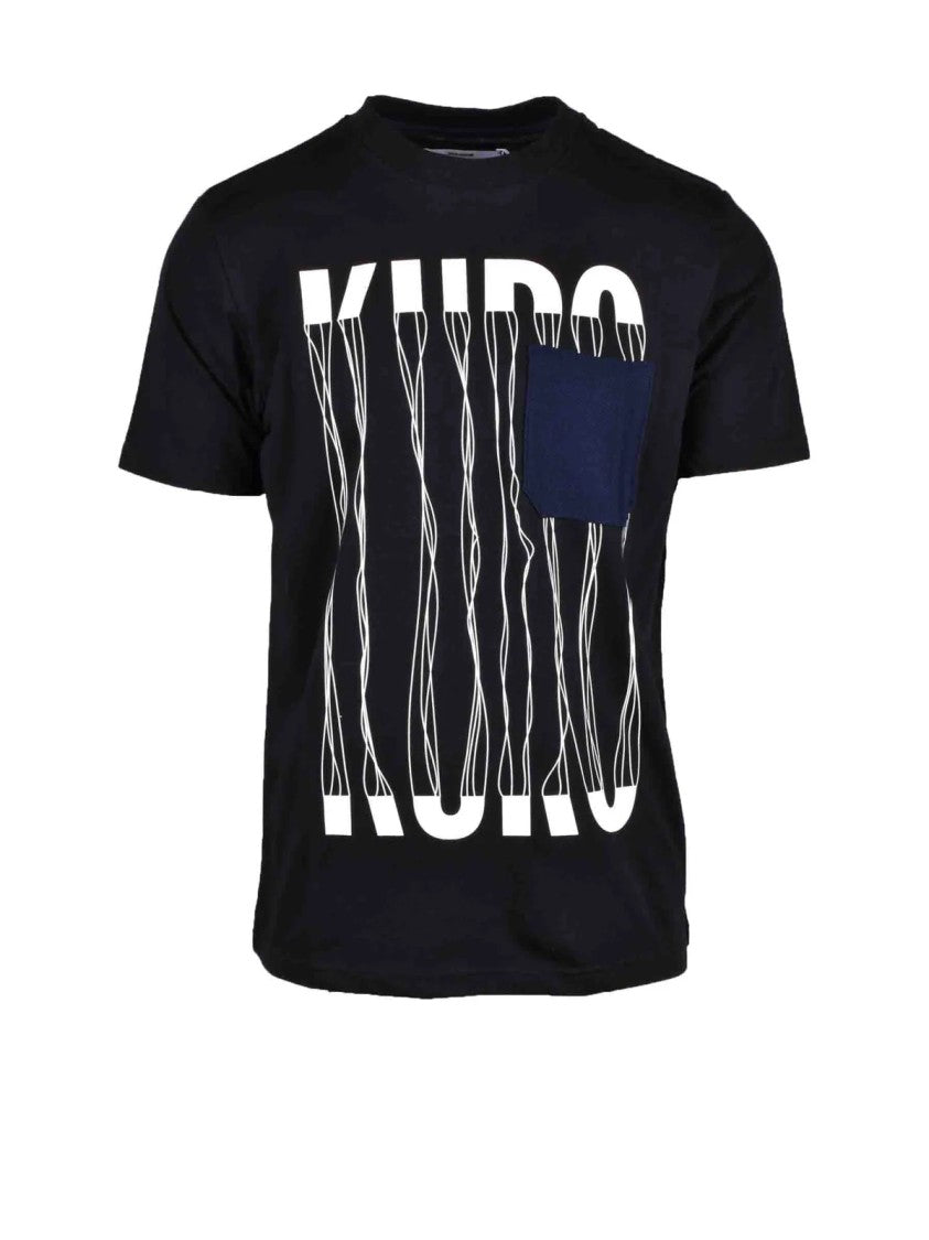 Takeshy Kurosawa Black Crew Neck T-Shirt With Graphic Design And Pocket Detail