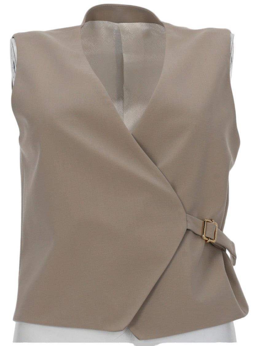 Pt Torino Angela Wrap Vest Buckle Accent Virgin Wool Blazer