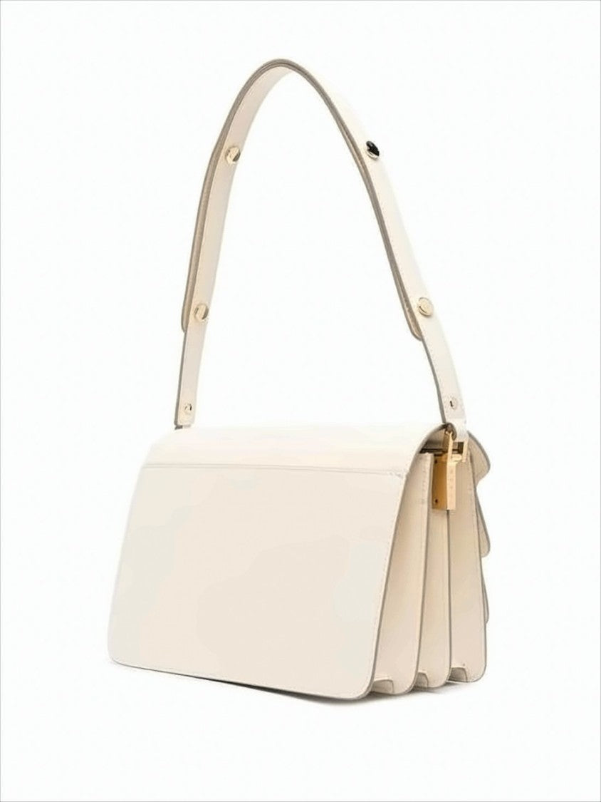 Marni Structured White Calf Leather Shoulder Bag With Gold-Tone Clasp