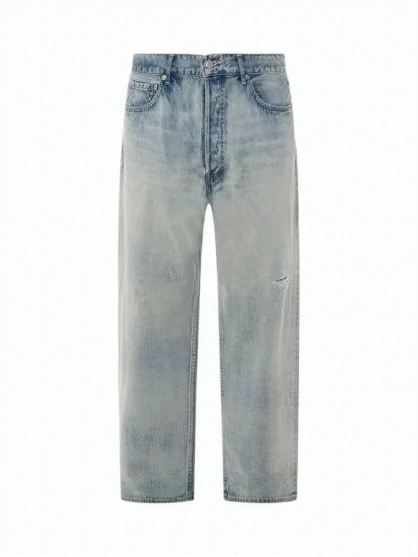 Auralee Relaxed Straight-Leg Denim Pants With Subtle Distressing