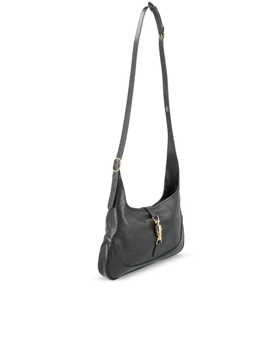 Gucci Structured Black Leather Shoulder Bag With Gold-Tone Clasp