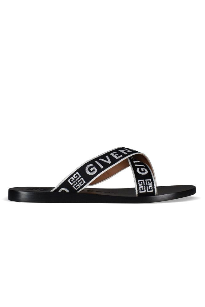 Givenchy Crossed Fabric Strap Sandals With Givenchy Logo