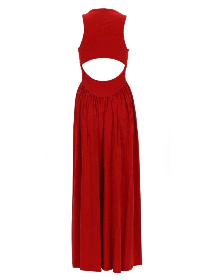 Sportmax Flowing Red Crepe Jersey Long Dress With Gathered Waist