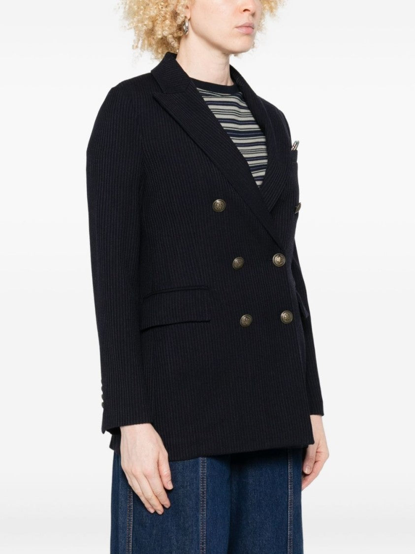 Circolo 1901 Pinstriped Blue Virgin Wool Double-Breasted Jacket