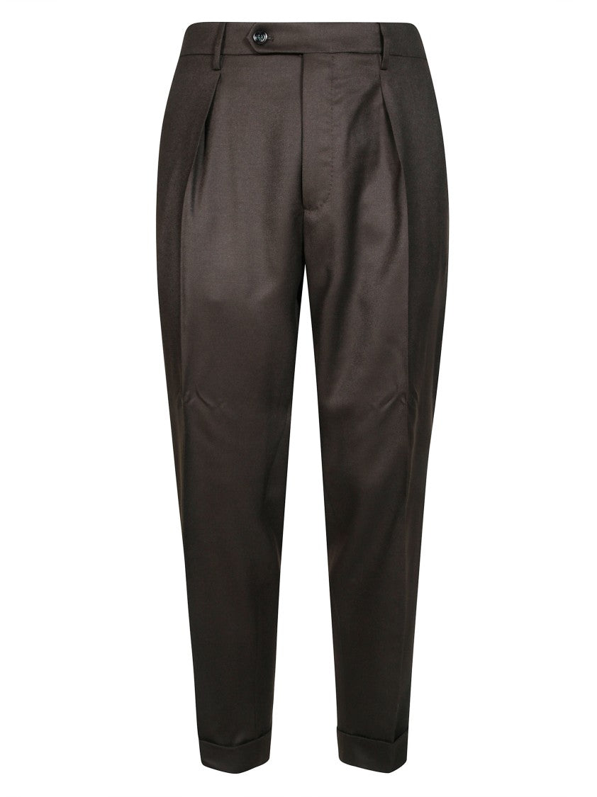 Berwich Brown Tailored Wool Pleated Formal Pants