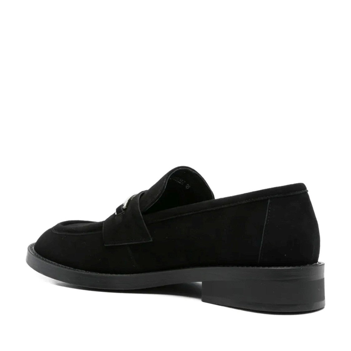 Adrianna Feretti Black Rounded Toe Silver Accent Suede Loafers